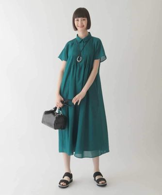 【大きいサイズ】ピンタックデザインシルエットワンピース　／洗濯機で洗える