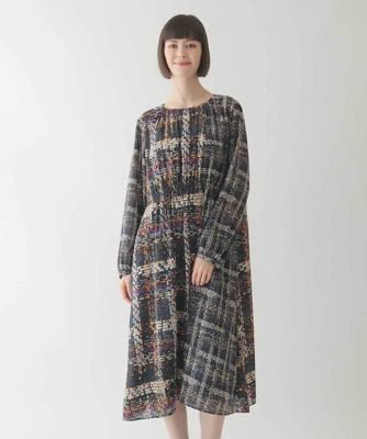 大きいサイズ】ウエストギャザーチェックプリントワンピース ／洗濯機