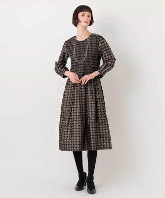 千鳥柄シャーリングデザインワンピース