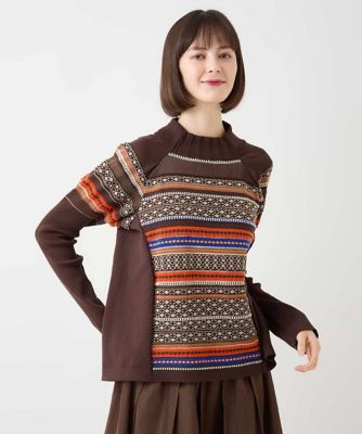 HIROKO BIS GRANDE / ヒロコビス グランデ 【大きいサイズ】多色ボーダージャカードニットプルオーバー 大きいサイズ】多色ボーダージャカードニットプルオーバー