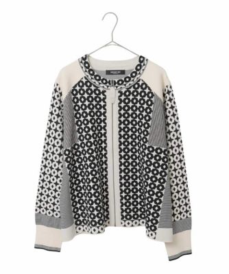 ＜HIROKO BIS GRANDE (Women)＞【大きいサイズ】ジャカード×インターシャ幾何柄ニットカーディガン