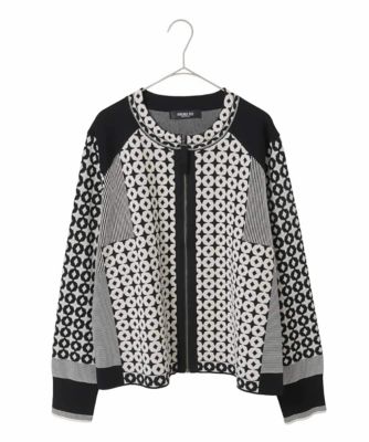 大きいサイズ】ジャカード×インターシャ幾何柄ニットカーディガン