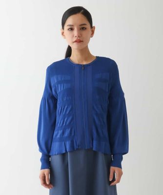 大きいサイズ】シャーリングニットジップカーディガン | HIROKO