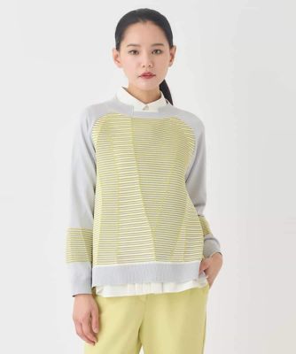 ＜HIROKO BIS GRANDE (Women)＞【大きいサイズ】ボーダーミックスニットプルオーバー