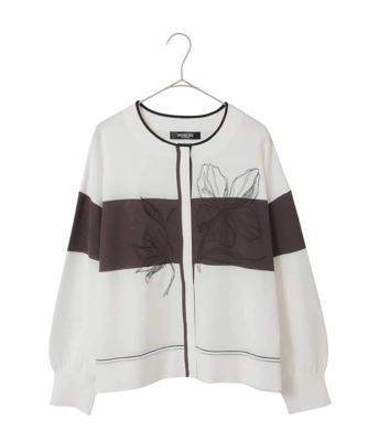 ＜HIROKO BIS GRANDE (Women)＞【大きいサイズ】花刺繍ブロッキングデザインカーディガン