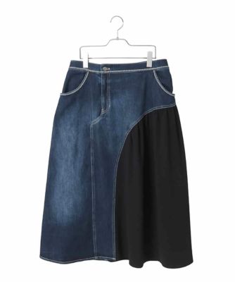＜HIROKO BIS GRANDE (Women)＞【大きいサイズ】異素材ジョイントリメイク風デニムスカート　／洗濯機で洗える