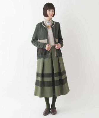 【大きいサイズ】異素材ボーダーデザインフレアスカート　／洗える
