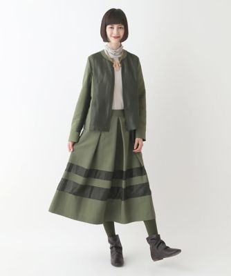 【大きいサイズ】異素材ボーダーデザインフレアスカート　／洗える