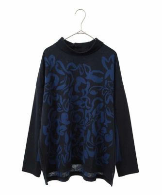 【大きいサイズ】フラワージャカードモックネックプルオーバー　／洗える