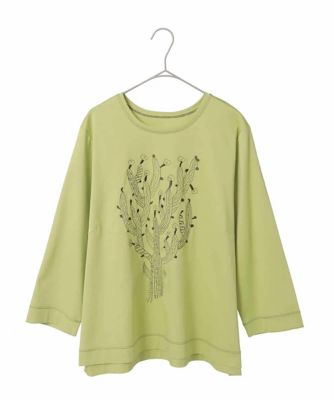 ＜HIROKO BIS GRANDE (Women)＞【大きいサイズ】サボテン刺繍コットンＴシャツ　／洗える