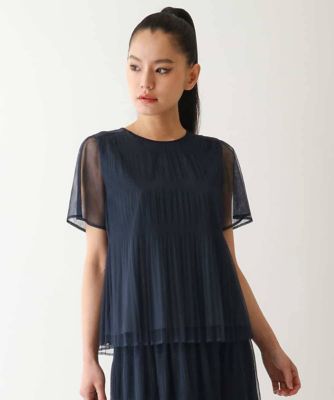 【大きいサイズ】マジョリカプリーツシアーブラウス　／洗える