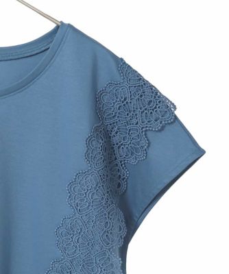 元ジバンシーデザイナー 大人の綺麗色ブルー 総レースカットソー miette（ミエット） tシャツ スパンコールレースハイネックトップス
