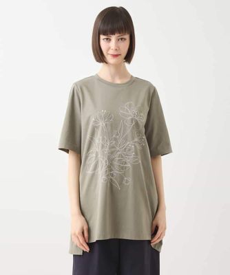 【大きいサイズ】ステッチ刺繍デザインチュニックＴシャツ　／洗える