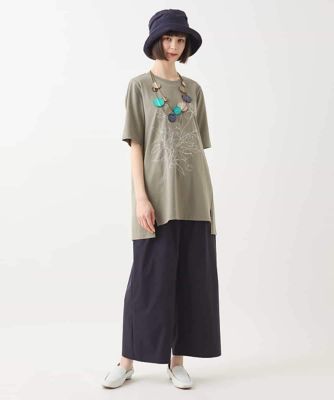 【大きいサイズ】ステッチ刺繍デザインチュニックＴシャツ　／洗える