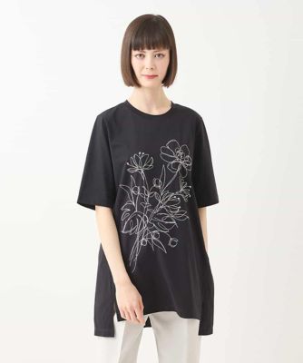 【大きいサイズ】ステッチ刺繍デザインチュニックＴシャツ　／洗える