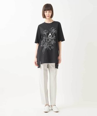 【大きいサイズ】ステッチ刺繍デザインチュニックＴシャツ　／洗える