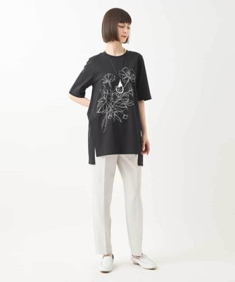 【大きいサイズ】ステッチ刺繍デザインチュニックＴシャツ　／洗える