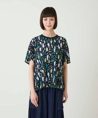 【ヒロコビス】HIROKO BIS✨美品✨半袖薄手シャツ　ヘリンボーン柄 大きい 幾何柄デザインカットソー | HIROKO BIS GRANDE (Women)/ヒロコビス