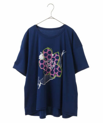 【SALE】【送料無料】大きいサイズ バレリーナキャット刺繍デザインカットソー ブルー55 トップス
