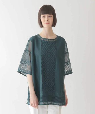 ＜HIROKO BIS GRANDE (Women)＞【大きいサイズ】ラッセルメッシュデザインカットソー　／洗濯機で洗える