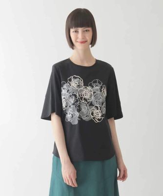 【大きいサイズ／接触冷感】フラワープリントコットンカットソー　／洗える