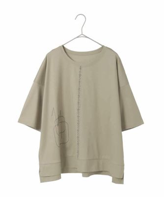大きいサイズ／接触冷感】ミシンステッチボクシーシルエットTシャツ