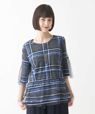 【大きいサイズ】ボーダー×ストライプ　ジョイントレイヤードトップ　／洗濯機で洗える