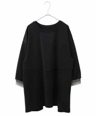【大きいサイズ】配色リブダンボールニットトップス　／洗える