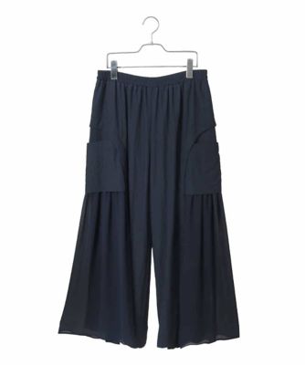 極美品✨　ベイジ　ILONSE　最高級メリノ糸　ワイドパンツ　バイカラー　紺 大きいサイズ】異素材ジョイントデザインワイドパンツ | HIROKO BIS