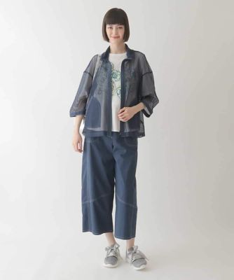 【大きいサイズ】リネンライクストレッチ八分丈パンツ　／洗える