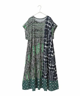 極美品◆ヒロコビス デニムワンピース 洗える コットン 大きい 羽織り 15 大きいサイズ】グラフィカルデザインカットソーワンピース ／洗濯機で