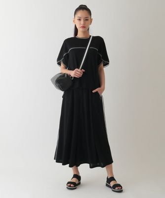 【大きいサイズ／接触冷感】ラインアクセントジャージーフレアパンツ