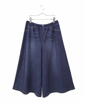 【大きいサイズ】デニムプリントストレッチガウチョパンツ　／洗濯機で洗える