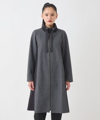 大きいサイズ】異素材スタンドカラーロングコート ／洗える