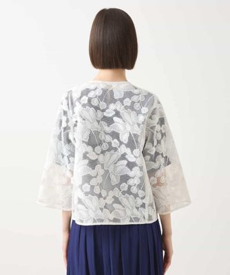 【大きいサイズ】ダブルメッシュフラワー刺繍ジャケット　／洗える