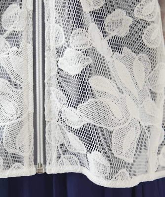 【大きいサイズ】ダブルメッシュフラワー刺繍ジャケット　／洗える