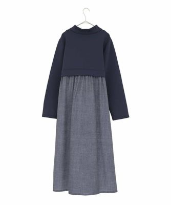 大きいサイズ】異素材MIXジャージーワンピース ／洗える | HIROKO