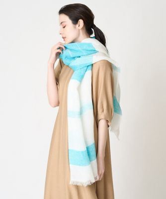 CHRISTIAN AUJARD (Women)/クリスチャン オジャール [冷房対策]リネンボーダーストール 50ブルー×ホワイト系 スカーフ・ショール【三越伊勢丹/公式】