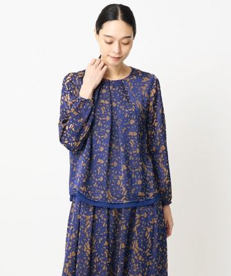 CHRISTIAN AUJARD (Women)/クリスチャン オジャール [セットアップ対応]フラワーオパールプリントブラウス 57ネイビー×ブラウン トップス【三越伊勢丹/公式】