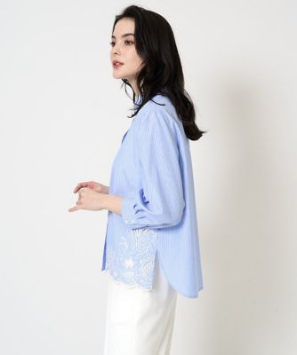 接触冷感］カットワーク刺繍ストライプブラウス | CHRISTIAN AUJARD