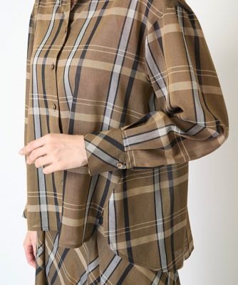 セットアップ対応・ドライタッチ］ラメシャンブレーチェックブラウス