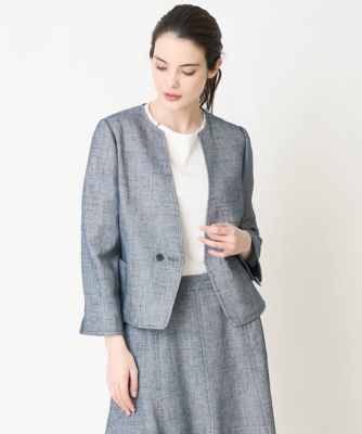＜CHRISTIAN AUJARD (Women)＞［セットアップ対応］シャンブレーツィードノーカラージャケット