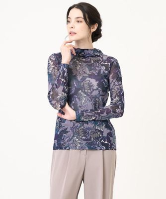 【SALE】CHRISTIAN AUJARD (Women)/クリスチャン オジャール モダン更紗プリント長袖カットソー 57ネイビー×パープル系 トップス【三越伊勢丹/公式】