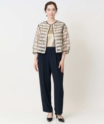 レオナール＊上質艶感シルクウール プリントカットソー ＊ベージュ 箔プリントベーシックカットソー | CHRISTIAN AUJARD (Women