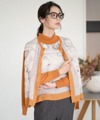 CHRISTIAN AUJARD (Women)/クリスチャン オジャール [アンサンブル対応]アートプリントドッキングニットカーディガン 82ベージュ×オレンジ トップス【三越伊勢丹/公式】