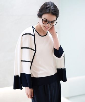 【SALE】CHRISTIAN AUJARD (Women)/クリスチャン オジャール [吸湿・速乾・抗菌・防臭/アンサンブル対応]バイカラーニットカーディガン ホワイト90 トップス【三越伊勢丹/公式】