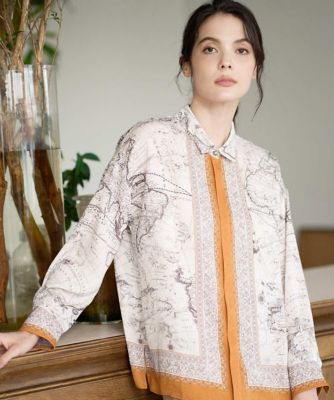 【送料無料】CHRISTIAN AUJARD Lサイズ (Women/大きいサイズ)/クリスチャン・オジャール Lサイズ アートプリント長袖ブラウス 82ベージュ×オレンジ トップス【三越伊勢丹/公式】