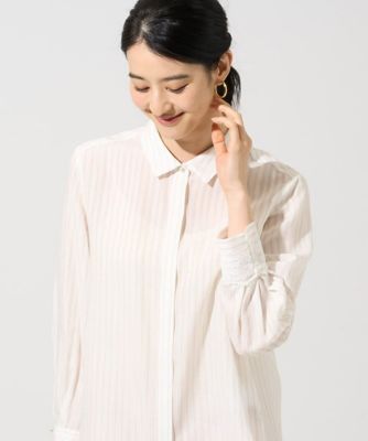 ＜CHRISTIAN AUJARD Lサイズ (Women/大きいサイズ)＞【大きいサイズ】袖レースストライプブラウス