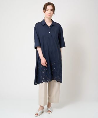 ［接触冷感・吸水速乾］ボタニカルエンブロイダリーチュニックブラウス