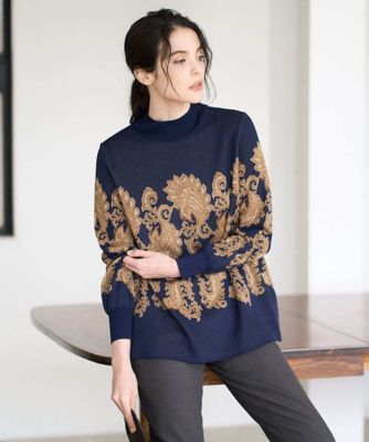 【送料無料】CHRISTIAN AUJARD Lサイズ (Women/大きいサイズ)/クリスチャン・オジャール Lサイズ ペイズリージャカードニット 57ネイビー×ブラウン トップス【三越伊勢丹/公式】